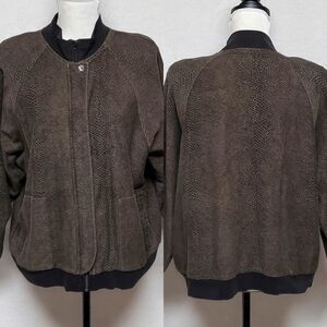 VINTAGE 1980s Richard & Company Green Snakeskin Shoulder Pad Bomber Jacket L